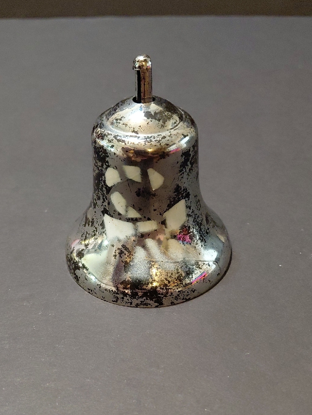 Vintage Bradford Silver Candy Cane & Wreath Plastic Christmas Bell Ornament